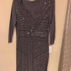 3/4 Sleeve Length Gray Sequin Sweater Dress